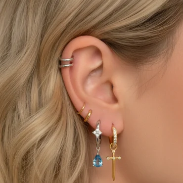 Mono boucle d oreille aigue marine bleue